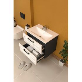 Teta Home Floransa 65 cm Mdf Gövde Membran Kapak Antrasit-Beyaz Banyo Dolabı Seti