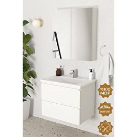 Teta Home Granada 65 cm Mdf Gövde Membran Beyaz Kapak Banyo Dolabı Seti