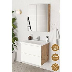 Teta Home Granada 65 cm Mdf Gövde Membran Kapak Meşe Banyo Dolabı Seti