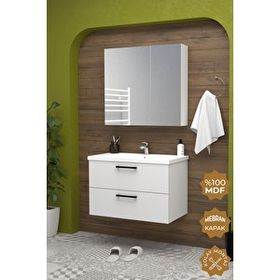 Teta Home Havana 80 cm Mdf Gövde Membran Beyaz Kapak Banyo Dolabı Seti