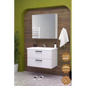 Teta Home Havana 80 cm Mdf Gövde Membran Beyaz Kapak Banyo Dolabı Seti
