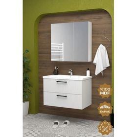 Teta Home Havana 80 cm Mdf Gövde Membran Beyaz Kapak Banyo Dolabı Seti