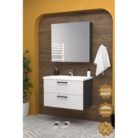 Teta Home Havana 80 cm Mdf Gövde Membran Kapak Antrasit-Beyaz Banyo Dolabı Seti