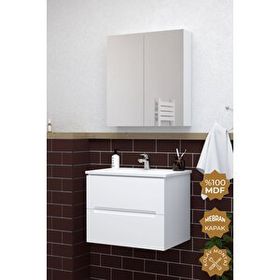 Teta Home Kopenhag 65 cm Mdf Gövde Membran Kapak Beyaz Banyo Dolabı Seti