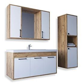 Teta Home Lizbon Atlantik Çam Beyaz 100 cm Mdf Banyo Dolabı Seti