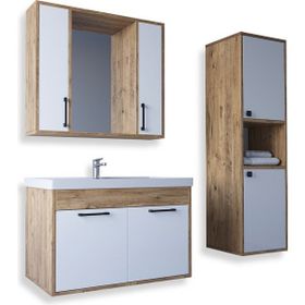 Teta Home Lizbon Atlantik Çam Beyaz 80 cm Mdf Banyo Dolabı Seti ve Boy Dolabı