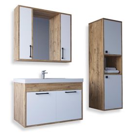 Teta Home Lizbon Atlantik Çam Beyaz 80 cm Mdf Banyo Dolabı Seti ve Boy Dolabı