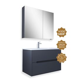 Teta Home Madrid 80 cm MDF Antrasit Atlantik Çam Banyo Dolabı Seti ve Boy Dolabı