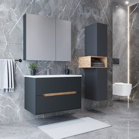 Teta Home Madrid 80 cm MDF Antrasit Atlantik Çam Banyo Dolabı Seti ve Boy Dolabı