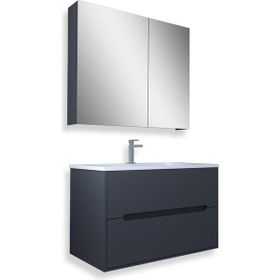 Teta Home Madrid 80 cm MDF Antrasit Banyo Dolabı Seti ve Boy Dolabı