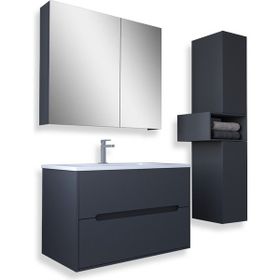 Teta Home Madrid 80 cm MDF Antrasit Banyo Dolabı Seti ve Boy Dolabı