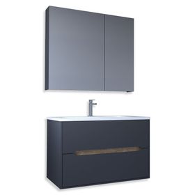 Teta Home Madrid 80 cm MDF Antrasit Banyo Dolabı Seti ve Boy Dolabı