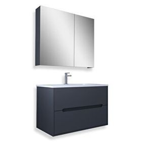 Teta Home Madrid 80 cm MDF Antrasit Banyo Dolabı Seti ve Boy Dolabı