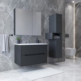 Teta Home Madrid 80 cm MDF Antrasit Banyo Dolabı Seti ve Boy Dolabı
