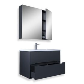 Teta Home Madrid 80 cm MDF Antrasit Banyo Dolabı Seti ve Boy Dolabı