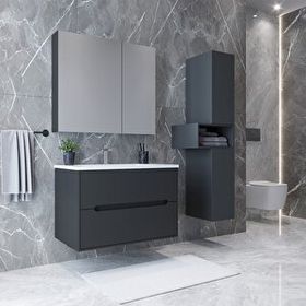 Teta Home Madrid Antrasit 65 cm Mdf Banyo Dolabı Seti ve Boy Dolabı