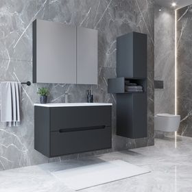 Teta Home Madrid Antrasit 65 cm Mdf Banyo Dolabı Seti ve Boy Dolabı