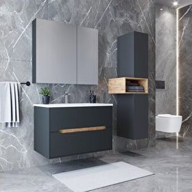 Teta Home Madrid Antrasit Atlantik Çam 65 cm Mdf Banyo Dolabı Seti ve Boy Dolabı