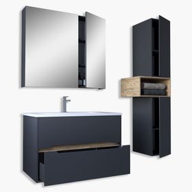 Teta Home Madrid Antrasit Atlantik Çam 65 cm Mdf Banyo Dolabı Seti ve Boy Dolabı