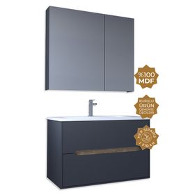 Teta Home Madrid Antrasit Atlantik Çam 65 cm Mdf Banyo Dolabı Seti ve Boy Dolabı