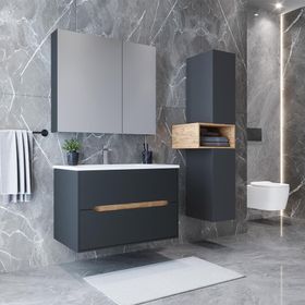 Teta Home Madrid Antrasit Atlantik Çam 65 cm Mdf Banyo Dolabı Seti ve Boy Dolabı