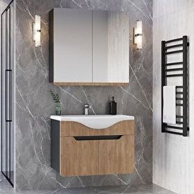 Teta Home Meksika 65 cm MDF Beyaz Antrasit Banyo Dolabı Seti