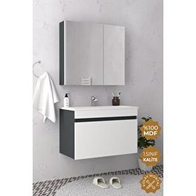 Teta Home Mersin 65 cm Mdf Antrasit Banyo Dolabı Seti