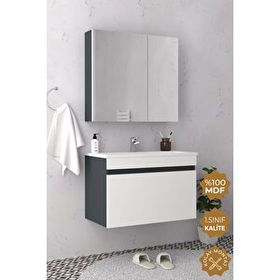Teta Home Mersin 80 cm Mdf Antrasit Banyo Dolabı Seti