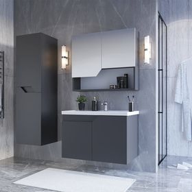 Teta Home Napoli 65 cm MDF Antrasit Banyo Dolabı Seti + Boy Dolabı