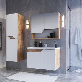 Teta Home Napoli 65 cm MDF Atlantik Çam Beyaz Banyo Dolabı Seti + Boy Dolabı