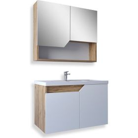 Teta Home Napoli 65 cm MDF Atlantik Çam Beyaz Banyo Dolabı Seti + Boy Dolabı