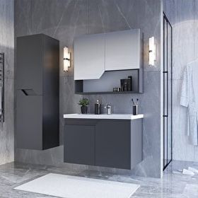 Teta Home Napoli 80 cm MDF Antrasit Banyo Dolabı Seti + Boy Dolabı