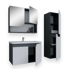 Teta Home Napoli 80 cm MDF Antrasit Banyo Dolabı Seti + Boy Dolabı
