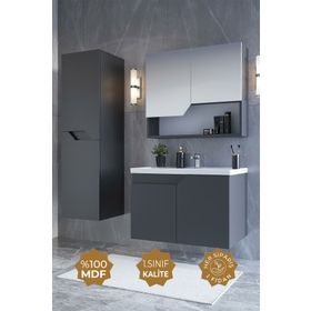 Teta Home Napoli 80 cm MDF Antrasit Banyo Dolabı Seti + Boy Dolabı