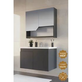 Teta Home Napoli 80 cm MDF Antrasit Banyo Dolabı Seti