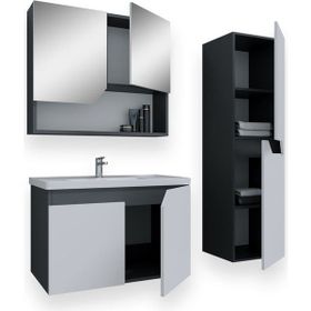 Teta Home Napoli 80 cm MDF Antrasit Beyaz Banyo Dolabı Seti + Boy Dolabı