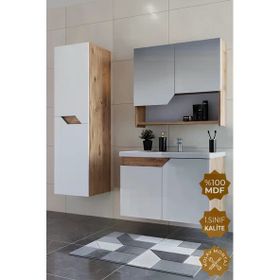 Teta Home Napoli 80 cm MDF Atlantik Çam Beyaz Banyo Dolabı Seti + Boy Dolabı