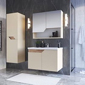 Teta Home Napoli 80 cm MDF Atlantik Çam Beyaz Banyo Dolabı Seti + Boy Dolabı