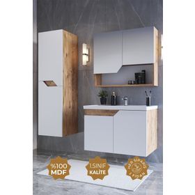 Teta Home Napoli 80 cm MDF Atlantik Çam Beyaz Banyo Dolabı Seti + Boy Dolabı