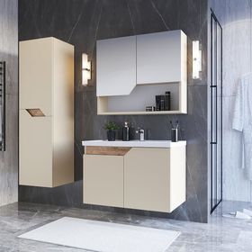 Teta Home Napoli 80 cm MDF Bej Atlantik Çam Banyo Dolabı Seti + Boy Dolabı