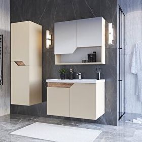 Teta Home Napoli 80 cm MDF Bej Atlantik Çam Banyo Dolabı Seti + Boy Dolabı