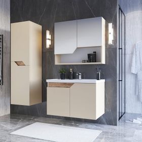 Teta Home Napoli 80 cm MDF Bej Atlantik Çam Banyo Dolabı Seti + Boy Dolabı
