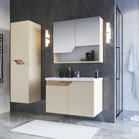 Teta Home Napoli 80 cm MDF Bej Atlantik Çam Banyo Dolabı Seti + Boy Dolabı