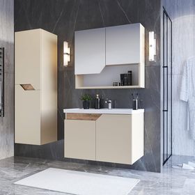 Teta Home Napoli 80 cm MDF Bej Atlantik Çam Banyo Dolabı Seti + Boy Dolabı
