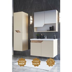 Teta Home Napoli 80 cm MDF Bej Atlantik Çam Banyo Dolabı Seti + Boy Dolabı