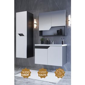 Teta Home Napoli Antrasit-Beyaz 65 cm Mdf Banyo Dolabı Seti+Boy Dolabı