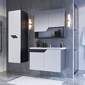 Teta Home Napoli Antrasit-Beyaz 65 cm Mdf Banyo Dolabı Seti+Boy Dolabı