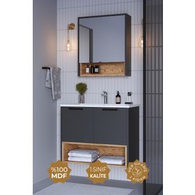 Teta Home Suva Antrasit-Atlantik Çam 65 cm Mdf Banyo Dolabı Seti