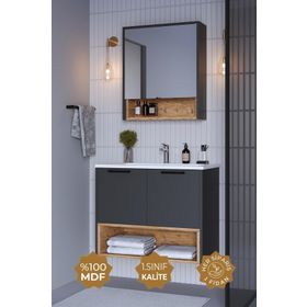 Teta Home Suva Antrasit-Atlantik Çam 65 cm Mdf Banyo Dolabı Seti