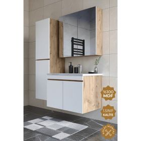 Teta Home Tokyo 65 cm Atlantik Çam - Beyaz Mdf Banyo Dolabı Seti + Boy Dolabı